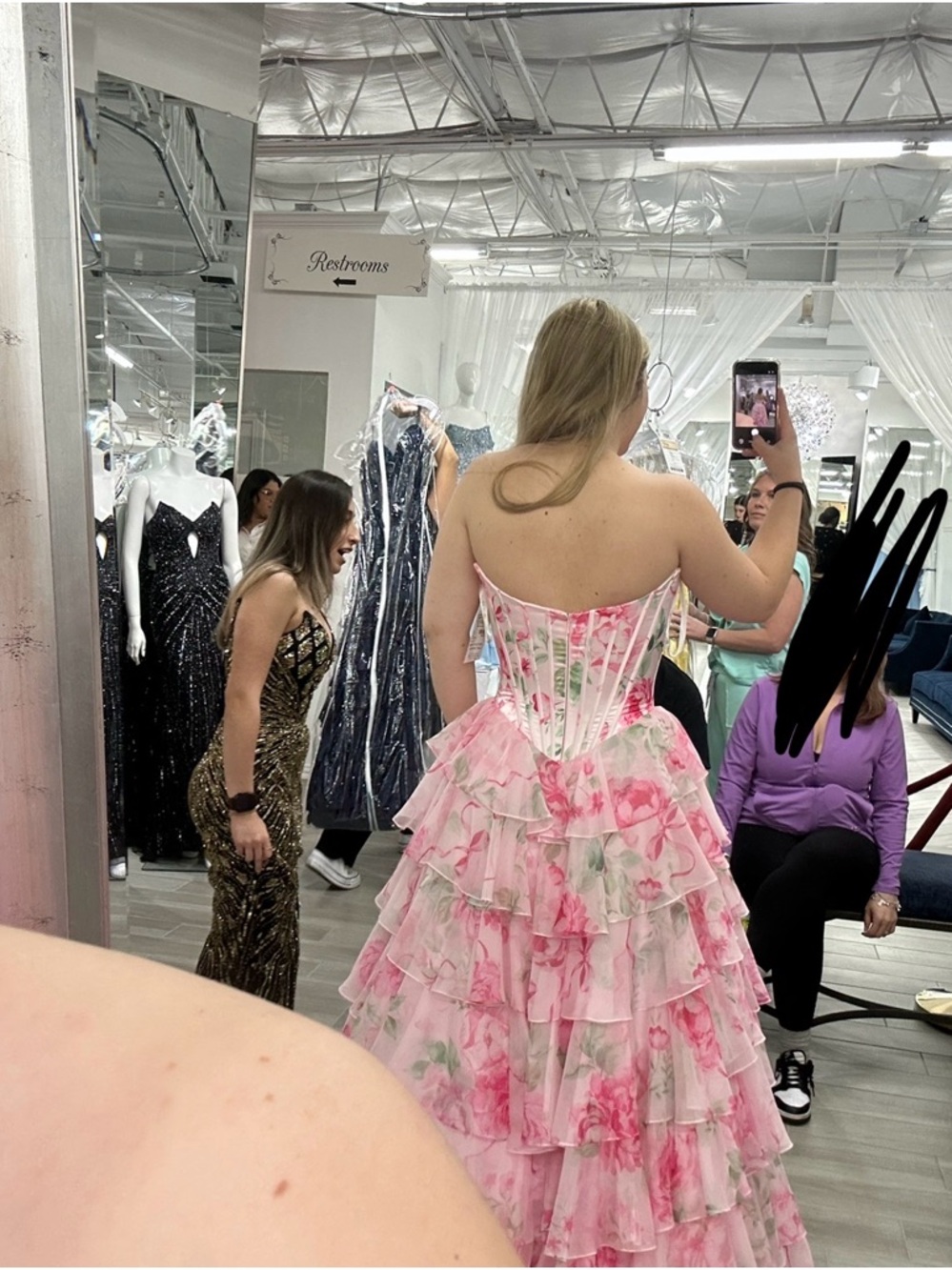 Sherri Hill Pink Floral Tiered Prom Gown - Picture 2 of 3